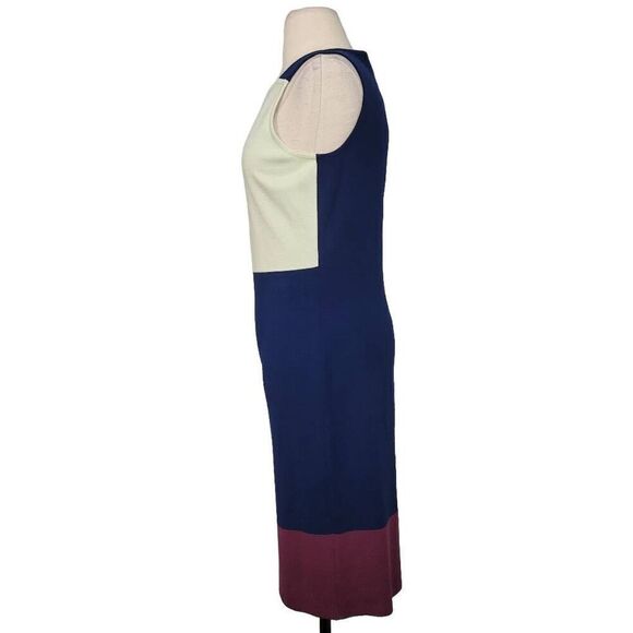 St. John Milano Colorblock Knit Dress Sz 4 Mint Blue Burgundy Sleeveless Sheath - Picture 2 of 10